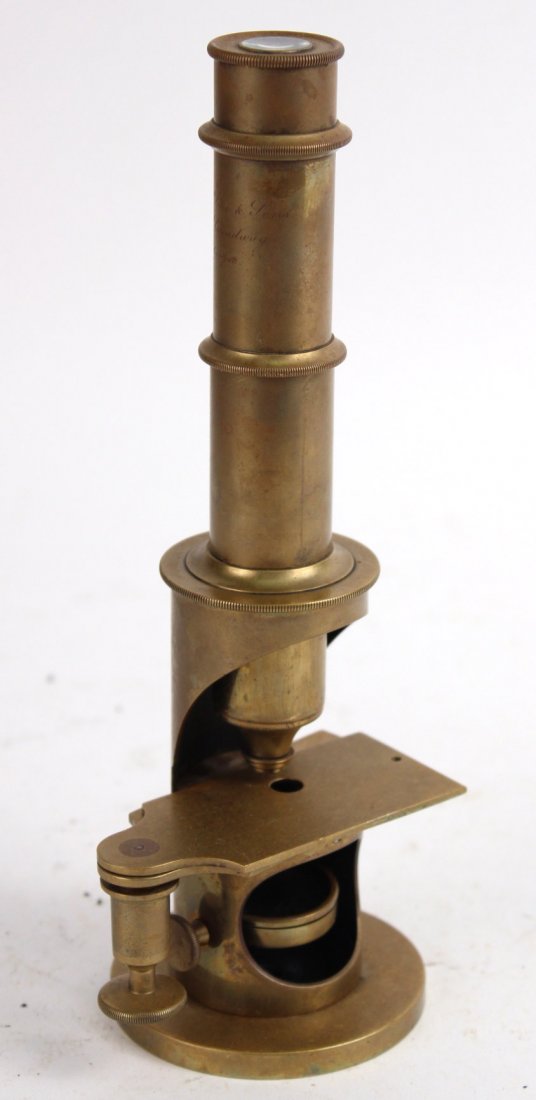 Brass Benjamin Pike Microscope: B. Pike's & Sons, maker; 518 Broadway, New York. 9"h