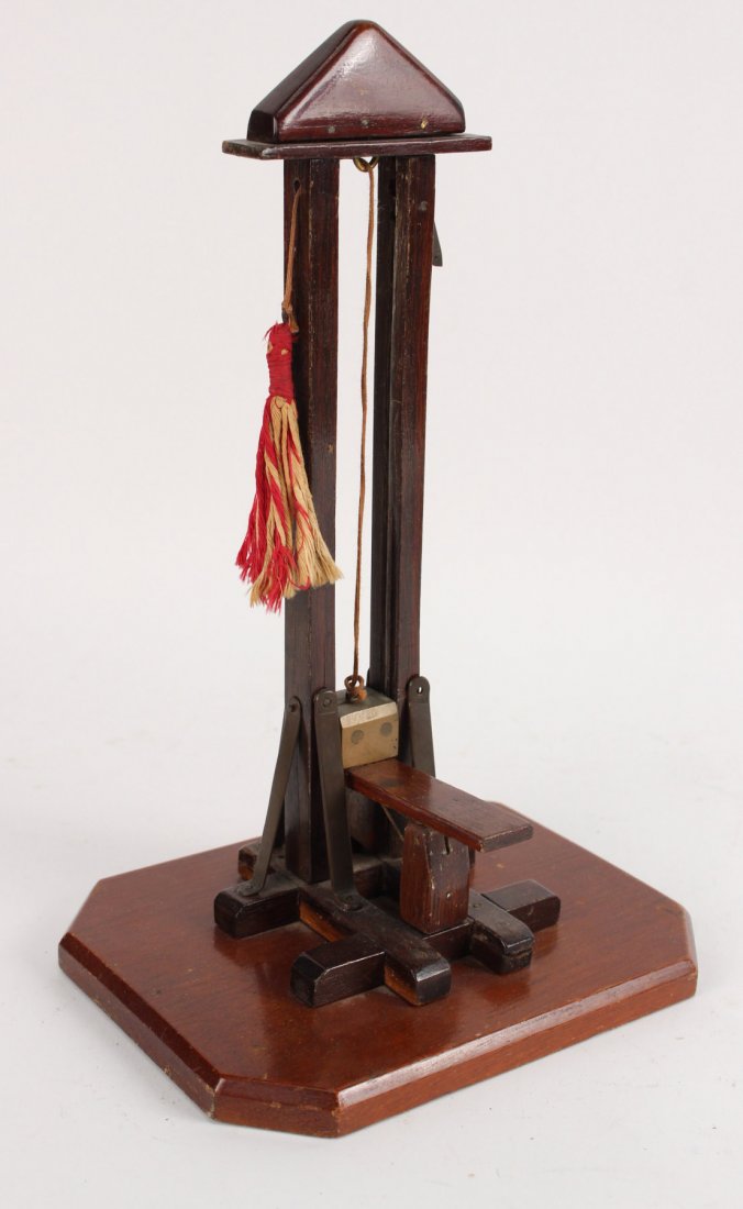 Wood & Metal Figural Guillotine Cigar Cutter: Mounted on a wood base 13"h