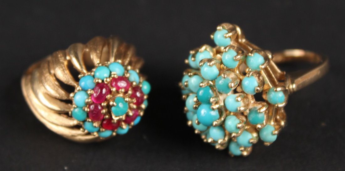 Two 14K Yellow Gold and Turquoise Beaded Rings (1 of 9)