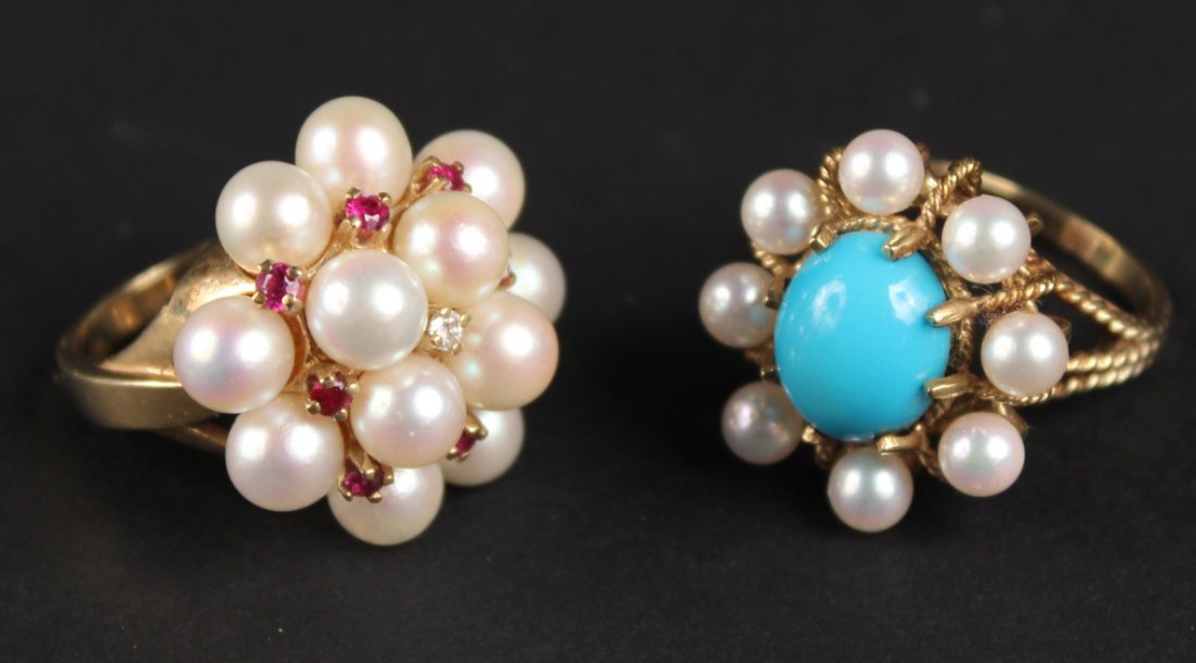 Two Yellow Gold and Pearl Cocktail Rings (1 of 10)