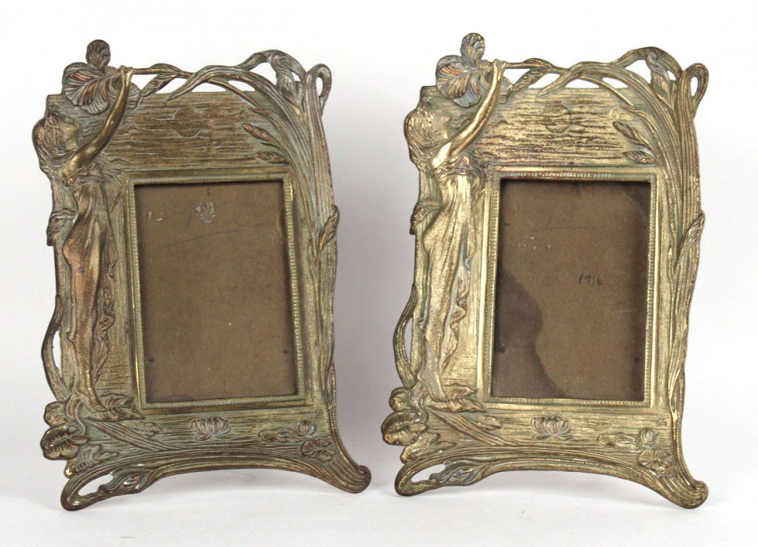 Two Art Nouveau Brass Picture Frames: 11-1/2"h x 7-1/2"w