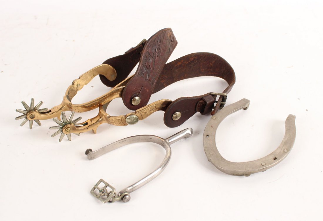 Pair of Brass and Leather Spurs (1 of 5)