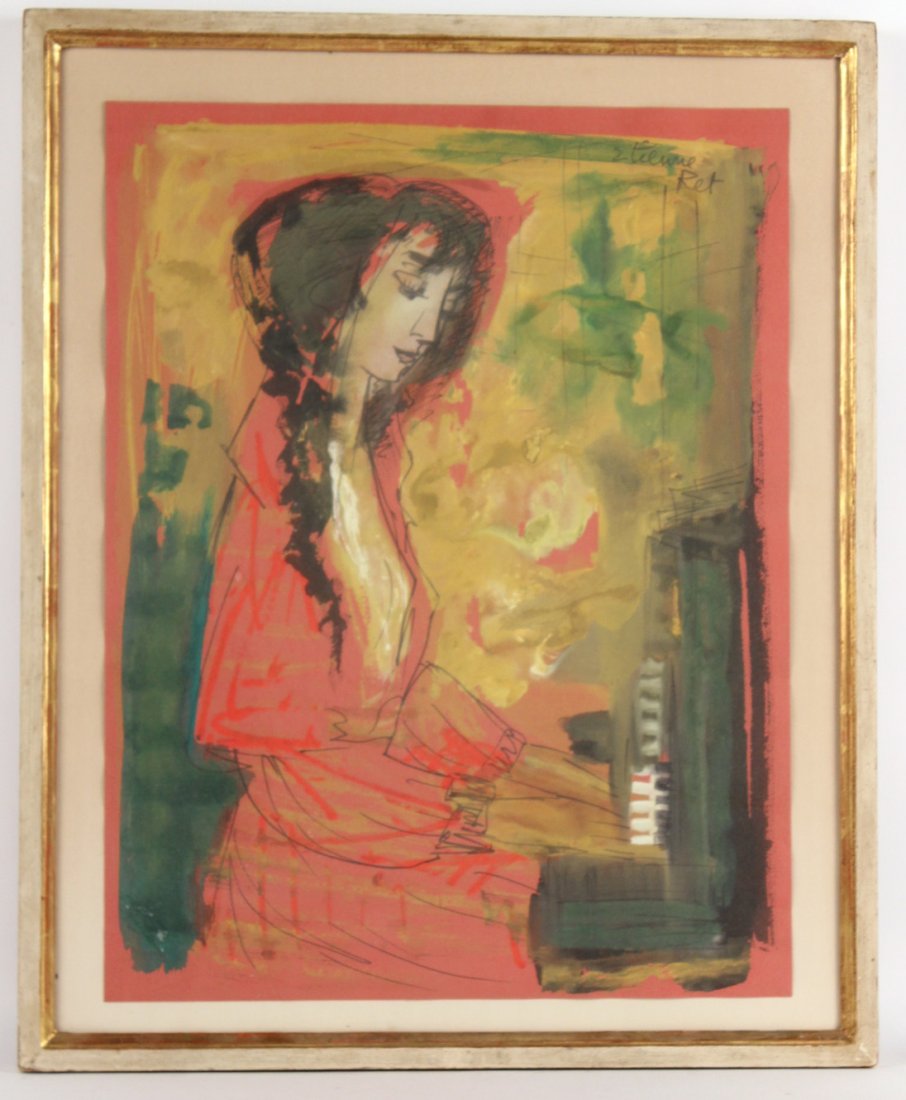 Watercolor on Red Paper "The Pianist" Etienne Ret (1 of 8)