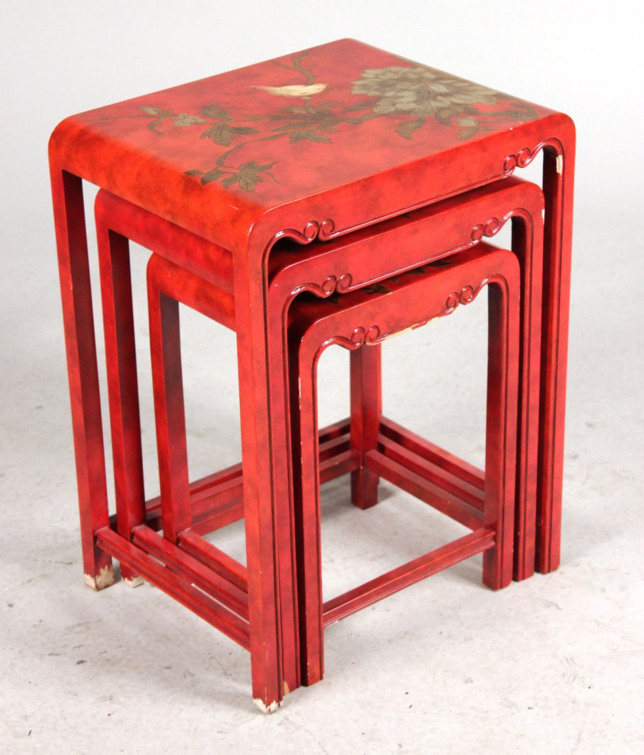Chinese Style Red-and-Gold Lacquer Nesting Tables (1 of 7)