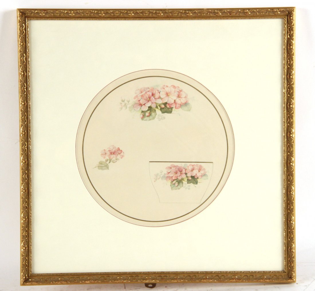 Watercolor, Teacup Design, Otto Munch: German/American. Appears unsigned. RDA#60204 Bin#59 Sight size:9 3/4"h x 9 3/4"w