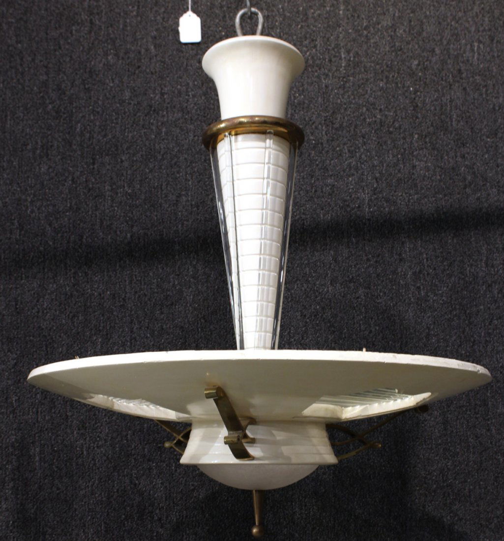 Art Deco Glass, Plaster, and Brass Chandelier (1 of 7)