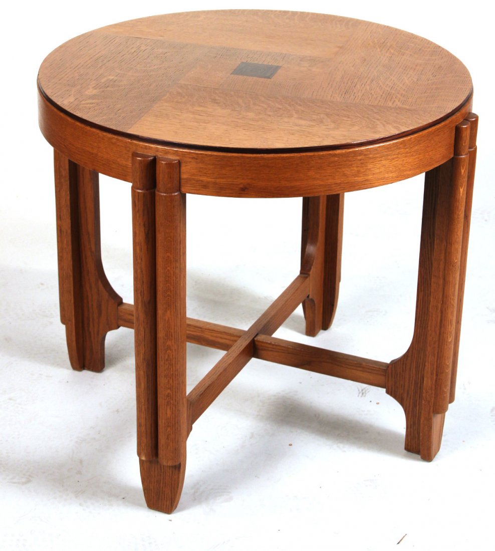 Art Deco Inlaid Oak Round Occasional Table (1 of 6)