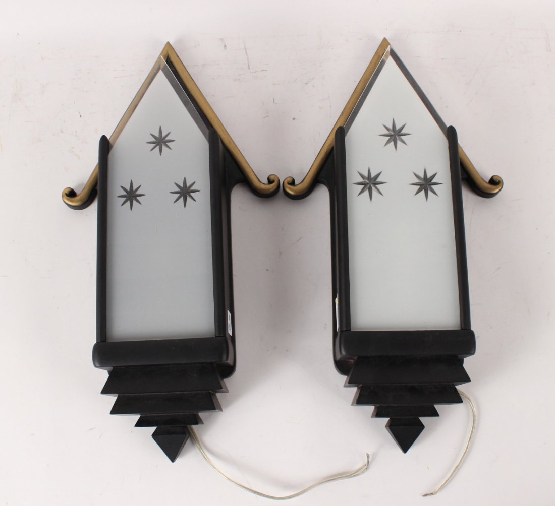 Pair of Art Deco Painted Wood& Glass Wall Sconces (1 of 10)