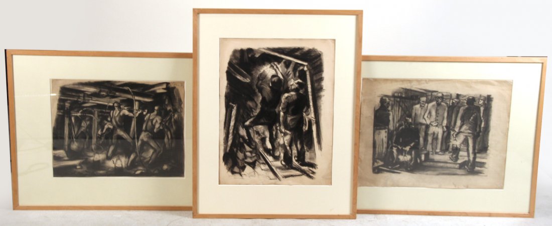 Three Charcoal Drawings of Miners (1 of 10)