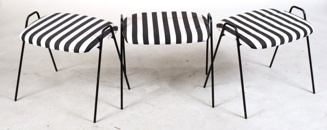 Three Modern Black-Painted Metal Stacking Stools (1 of 4)
