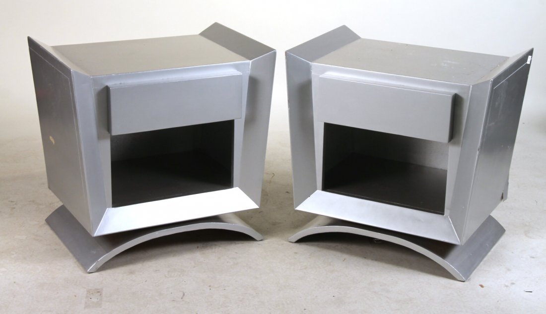 Pair of Modern Silver-Painted Nightstands: American, mid-20th C. 25-3/4"h x 26-1/4"w x 18"d