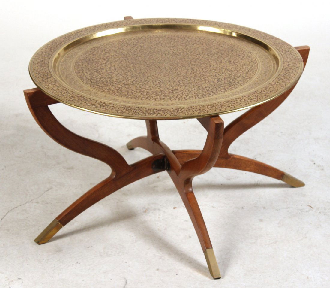 Red Enamel Decorated Brass Tray on Stand (1 of 6)