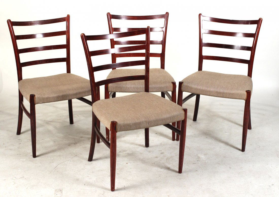 Four Art Deco Mahogany Dining Chairs: French, early 20th C., comprising two arms and two side chairs. Arm: 38"h x 23"w x 20"d