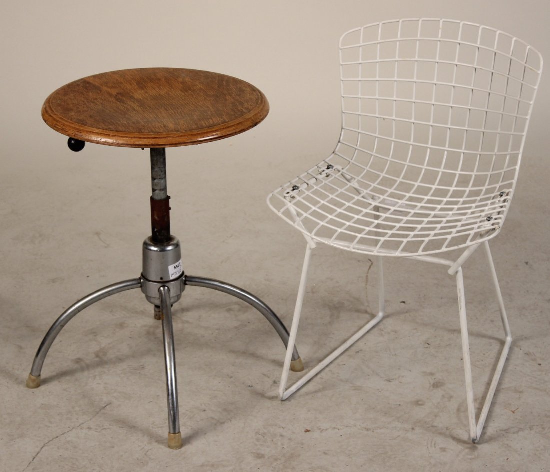 Oak and White Metal Adjustable Stool (1 of 8)