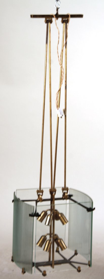 Patinated Metal and Glass Panel Ceiling Fixture (1 of 4)