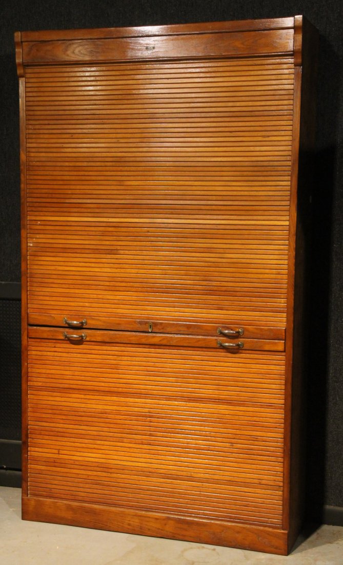 Oak Tambour Front Bookcase Cabinet (1 of 6)