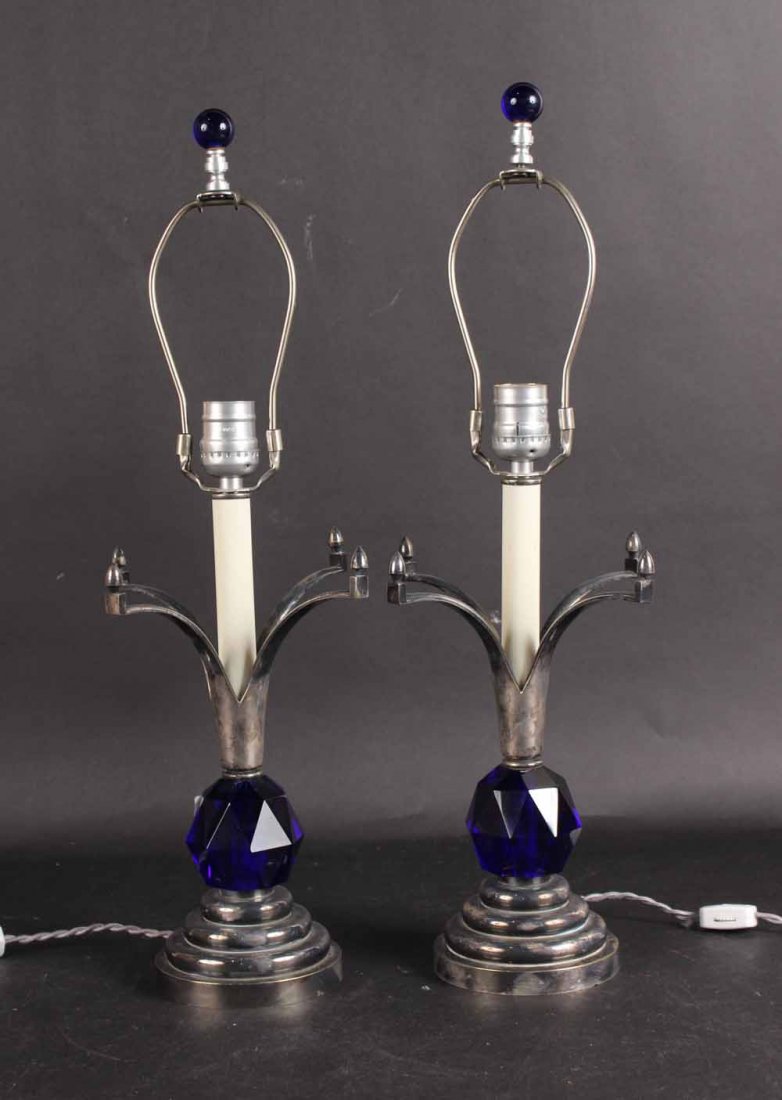 Pair of Silver Plated and Glass Table Lamps (1 of 5)