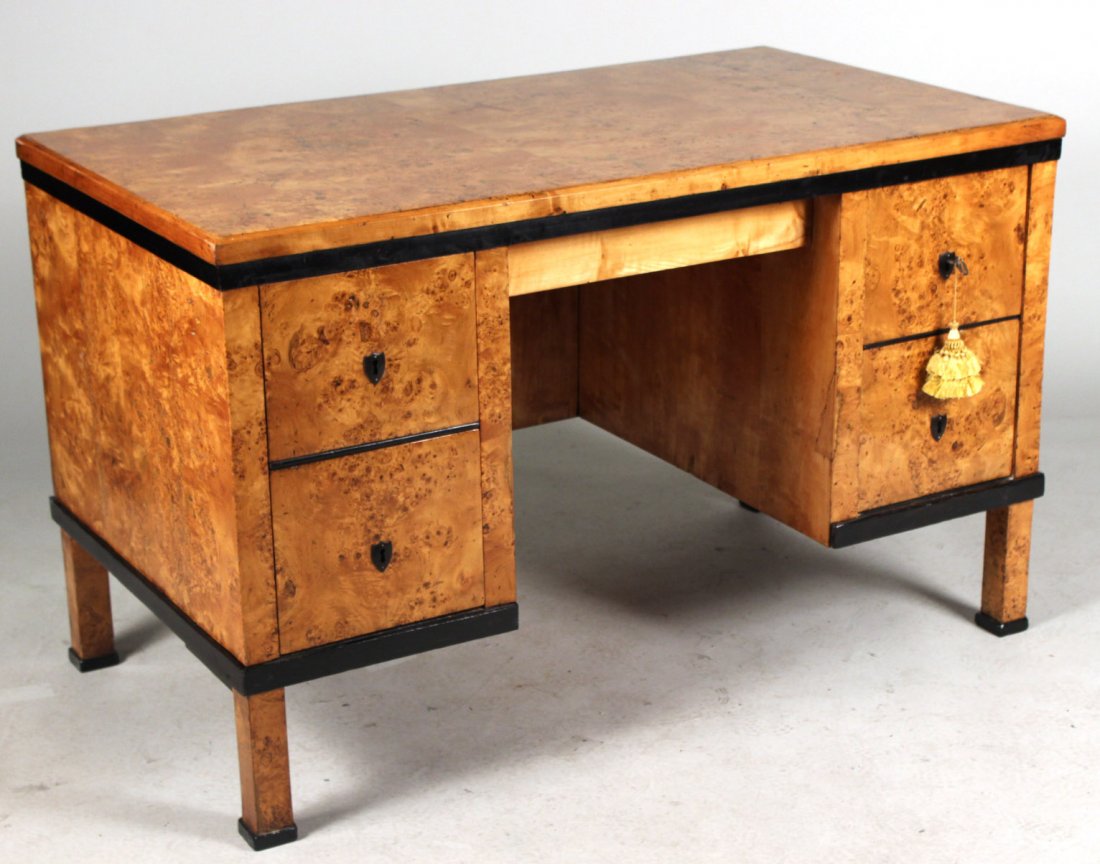 Biedermeier Part-Ebonized Burlwood Pedestal Desk (1 of 10)
