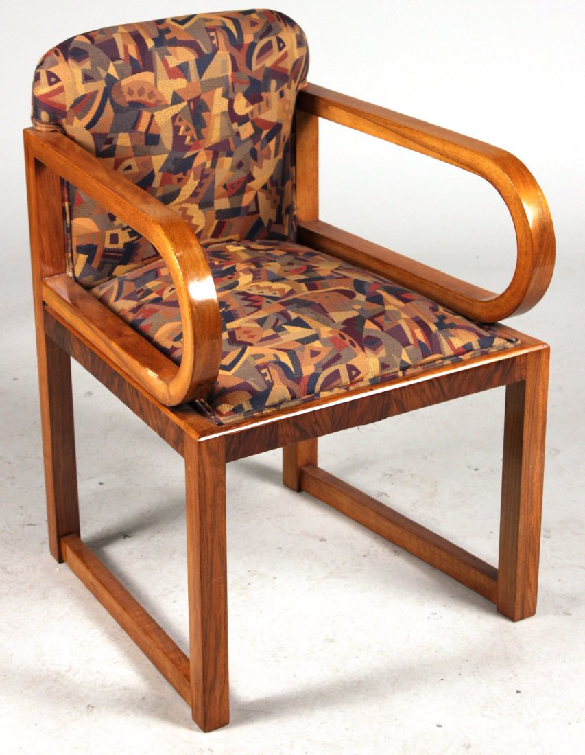 Art Deco Geometric-Upholstered Walnut Armchair (1 of 7)