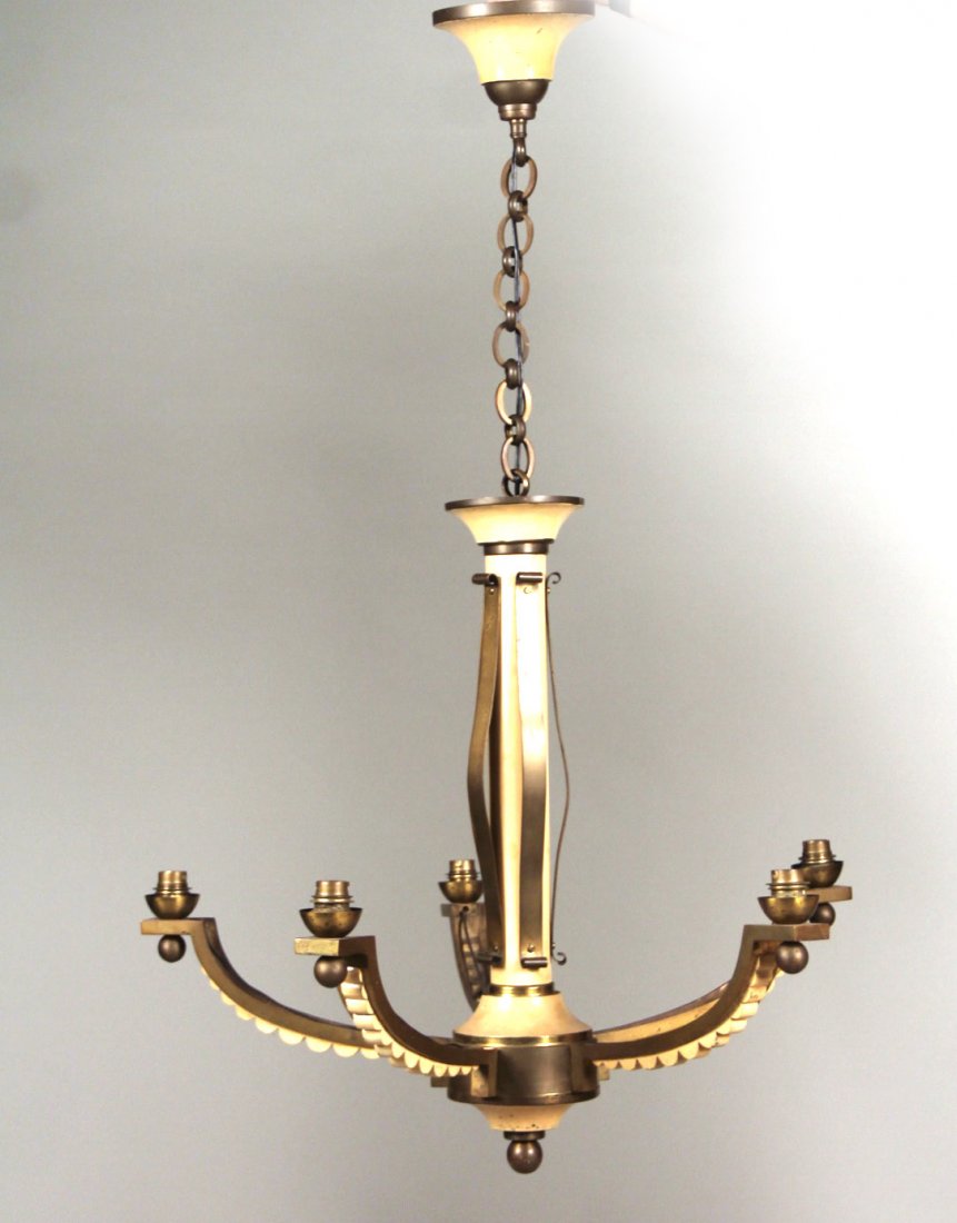 Art Deco Painted-Brass Five-Light Chandelier (1 of 5)