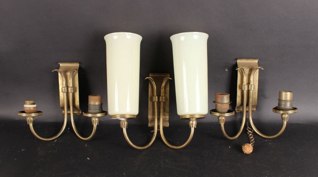Three Art Nouveau Brass Two Arm Wall Sconces (1 of 7)
