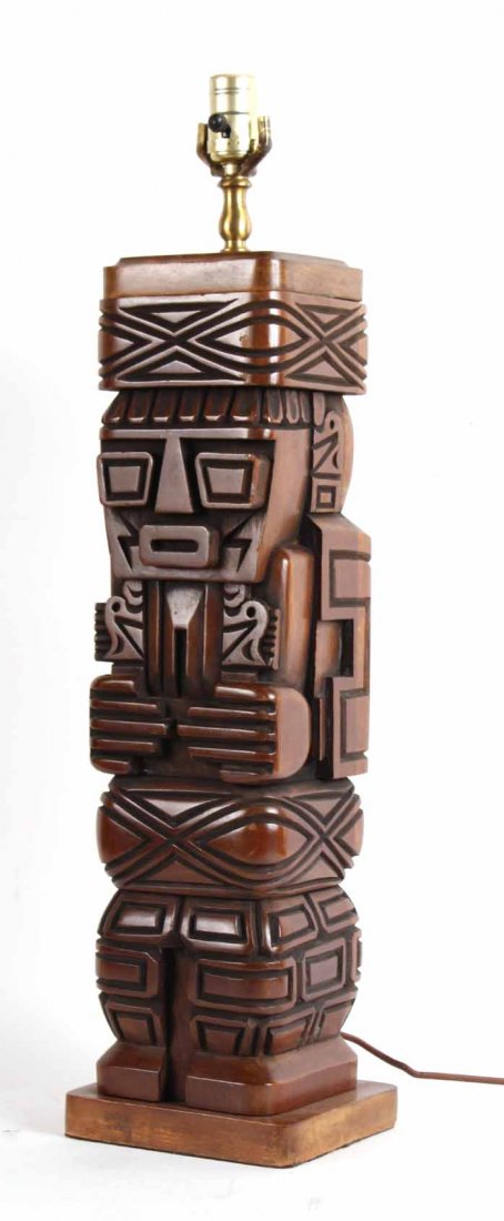 Carved Wood Totem Pole Form Table Lamp (1 of 4)