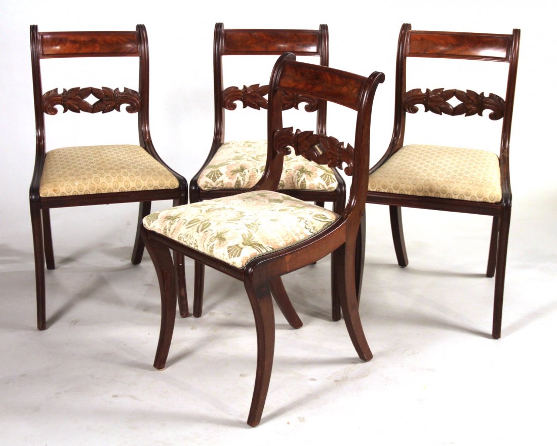 Four Federal Carved Mahogany Side Chairs (1 of 8)