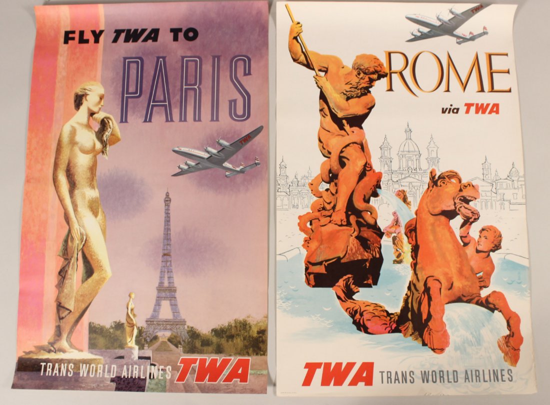 Two David Klein TWA Travel Posters (1 of 9)