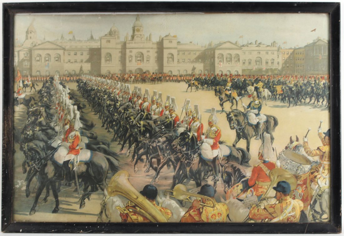 Lithograph, British Cavalry Parade: 29"h x 45"w