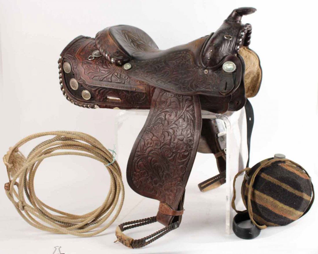 Metal Mounted Embossed Leather Saddle (1 of 10)