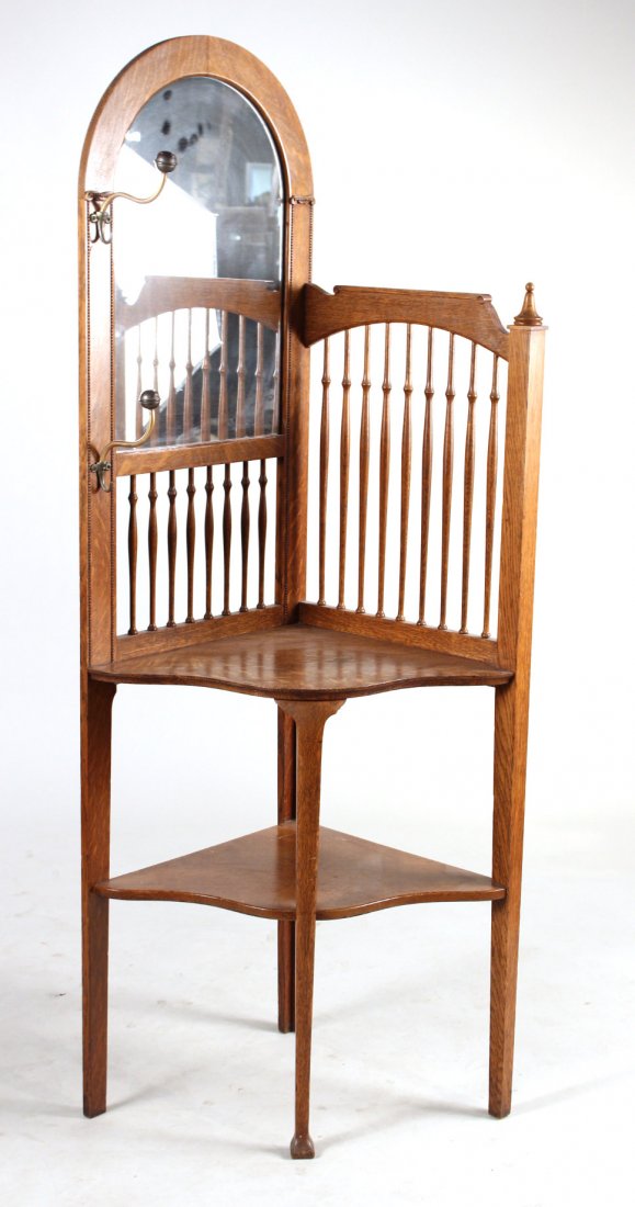 Arts and Crafts Style Oak Corner Hall Tree (1 of 6)