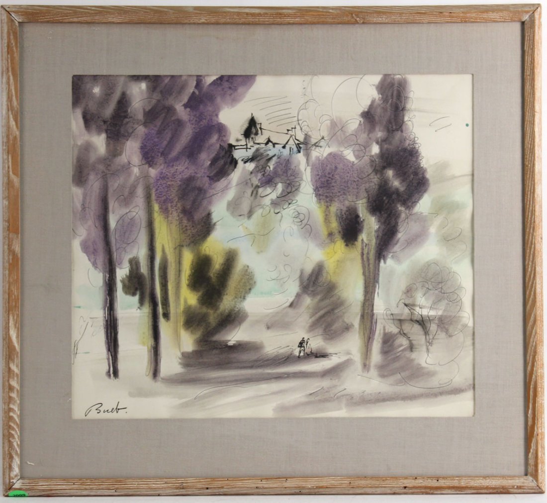 Watercolor, "High Winds," Franz Bueb: Signed l.l. Bueb. RDA#14027 Bin#74 Sight size:18 1/2"h x 21 1/2"w