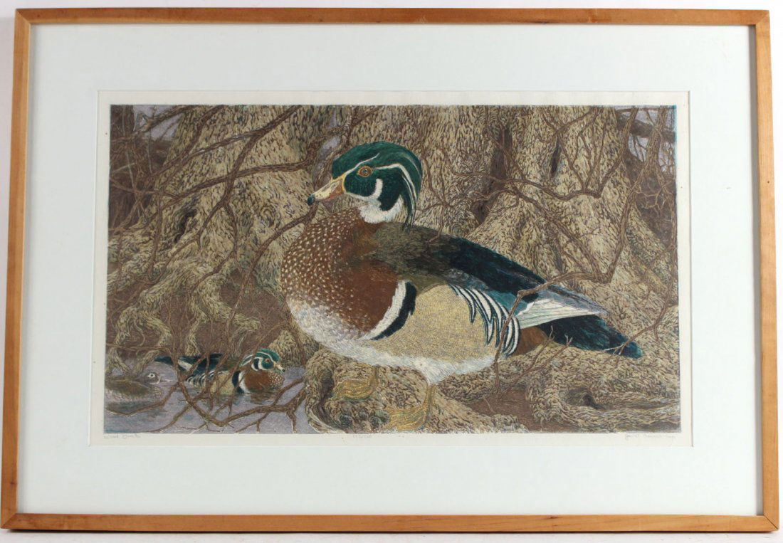 Linocut Silkscreen, Wood Ducks, Janet Turner (1 of 8)