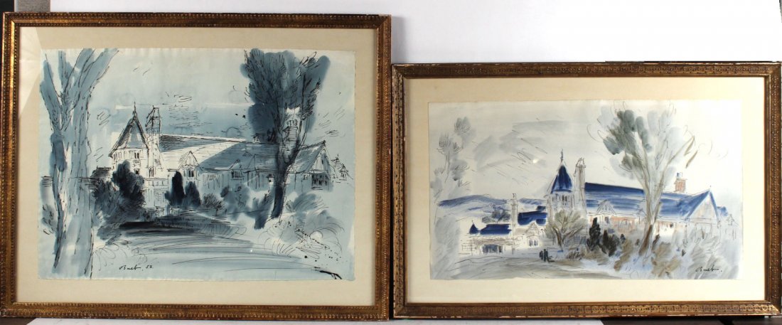 Two Watercolor and Ink Paintings, Franz Bueb: Both titled "High Winds." One signed l.r., the other signed and dated l.l.. RDA# 24299, 27671 Bin#81 Sight size: 22 1/2"h x 30 1/2"w