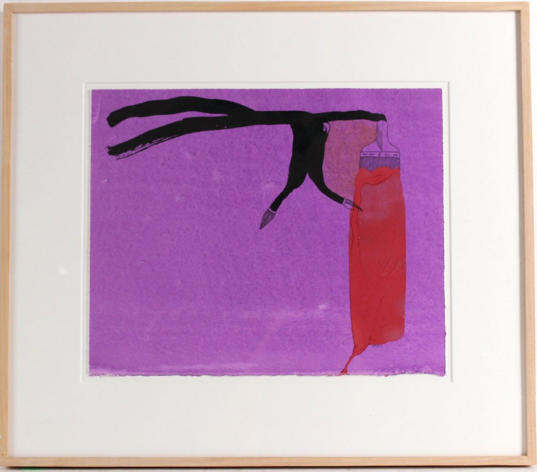 Mixed Media, Purple Brush, Stuart M. Buehler: Signed and dated l.r. "SMB 83." RDA#60045 Bin#69 Sight size: 11-1/2"h x 13-3/4"w