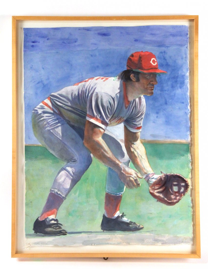 Watercolor, "Pete Rose," Lance Richbourg (1 of 8)