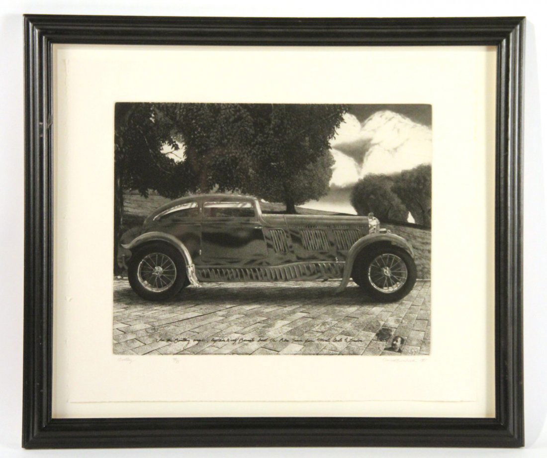 Aquatint Etching, "Bentley," David Bumbeck: (American, b. 1940), signed in pencil. RDA#70968 Bin#71 Sight size: 17"h x 20-1/2"w