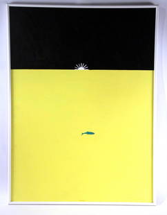 Acrylic on Canvas, "Little Fish," Timur Novikov: (Russian, 1958-2002), signed l.c. RDA#71593 Bin#83 Sight size: 47-1/2"h x 35-1/4"w