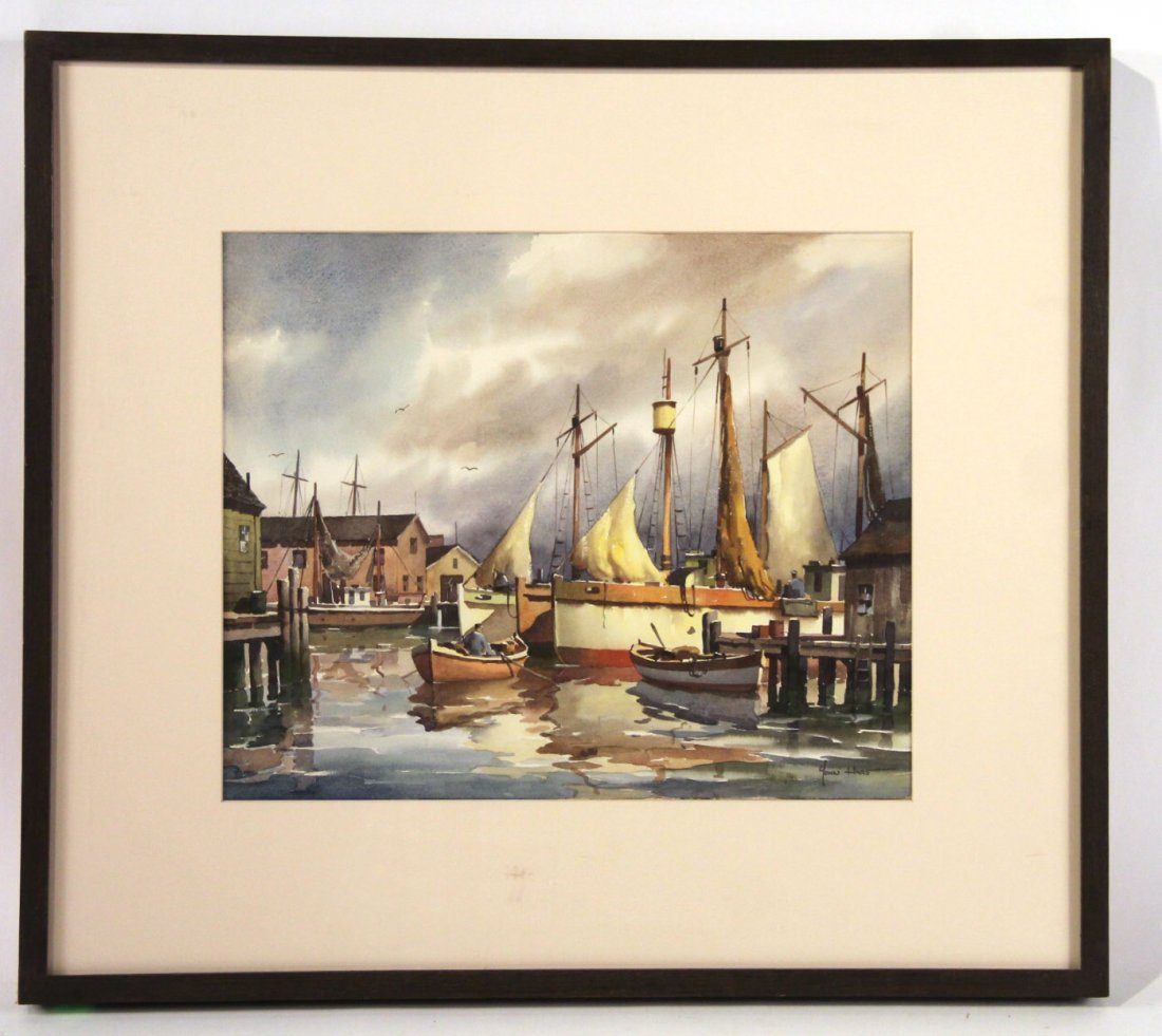 Watercolor, "Fishing Village," John Hare (1 of 6)