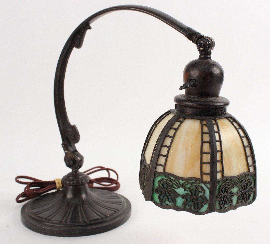 Handel Bronze and Slag Glass Desk Lamp (1 of 7)
