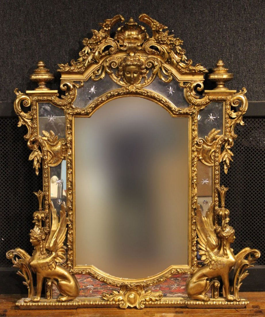Egyptian Revival Giltwood Overmantel Mirror (1 of 8)