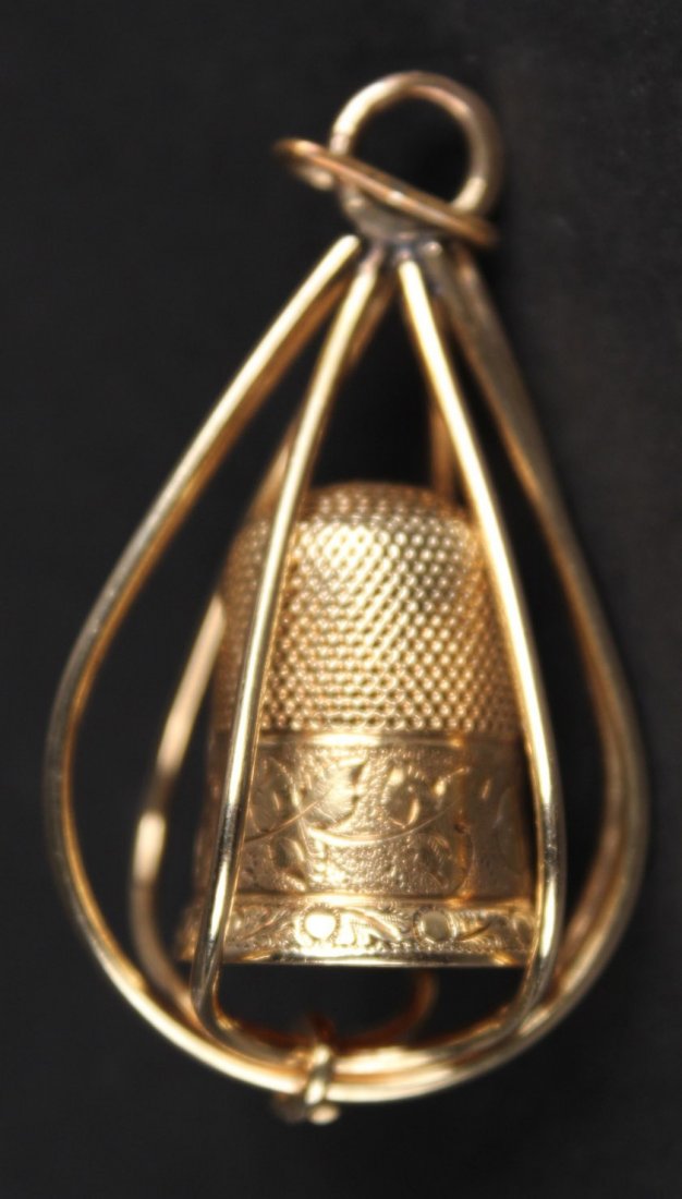 Yellow Gold Thimble in a Basket Pendant (1 of 6)