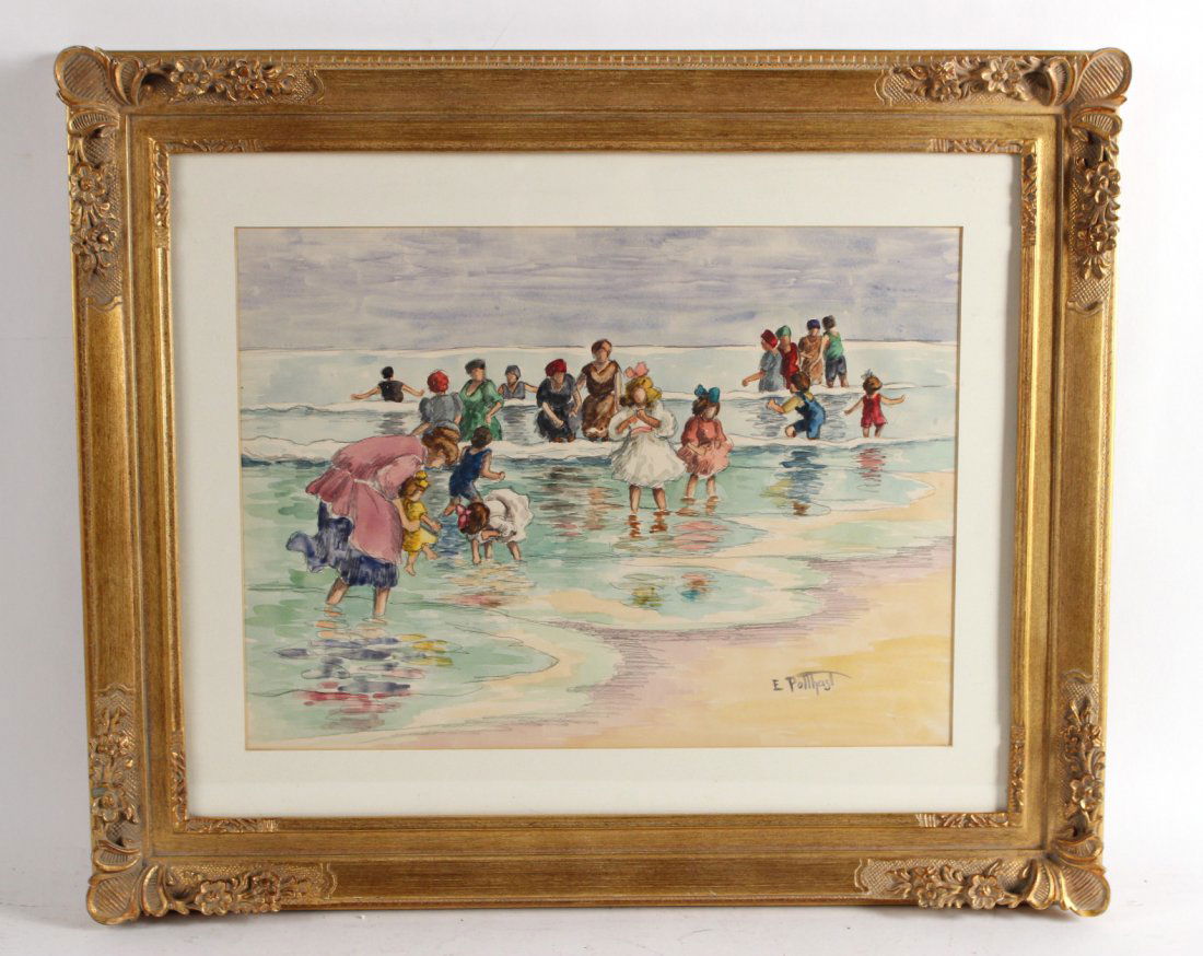 Watercolor, Beach Scene, Edward Henry Potthast (1 of 7)
