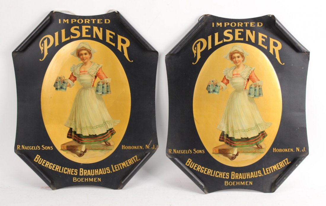 Pair of Painted Tole Pilsner Beer Wall Plaques (1 of 7)