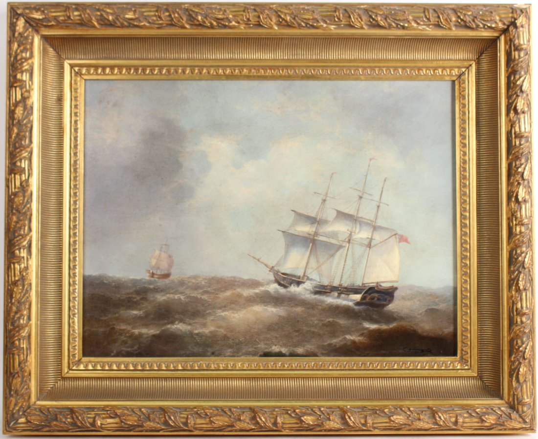 Oil on Canvas, Two Clipper Ships at Sea (1 of 9)