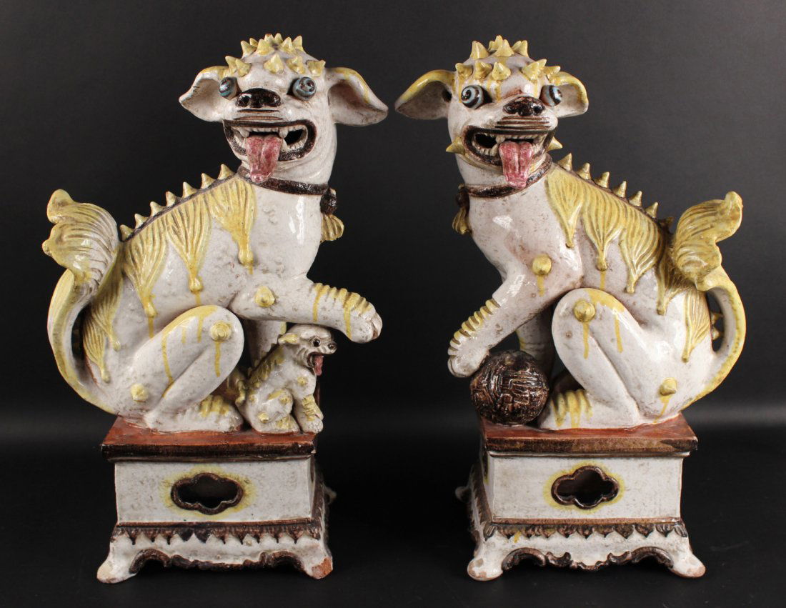Pair of Chinese Glazed Terracotta Foo Dogs (1 of 10)