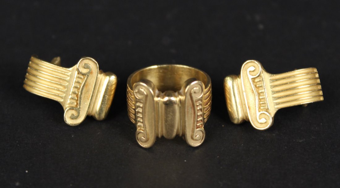 18K Yellow Gold Ring With Matching Ear Clips (1 of 6)