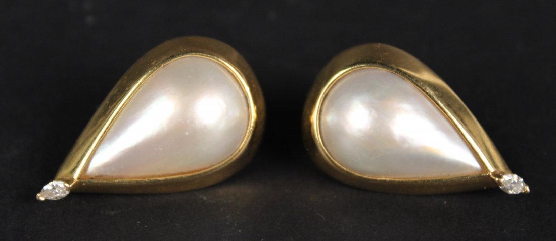 Pair of 18K Yellow Gold Pearl & Diamond Ear Clips (1 of 8)