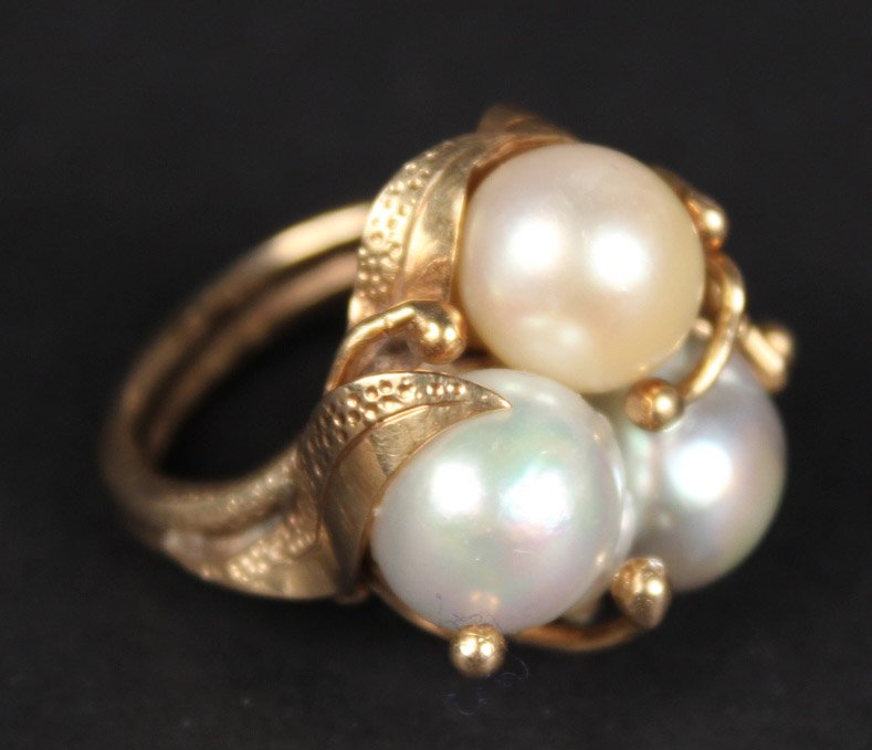 14K Yellow Gold and Three Pearl Ring (1 of 9)