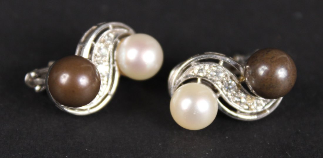 Pair of 14K White Gold Pearl & Diamond Ear Clips (1 of 5)